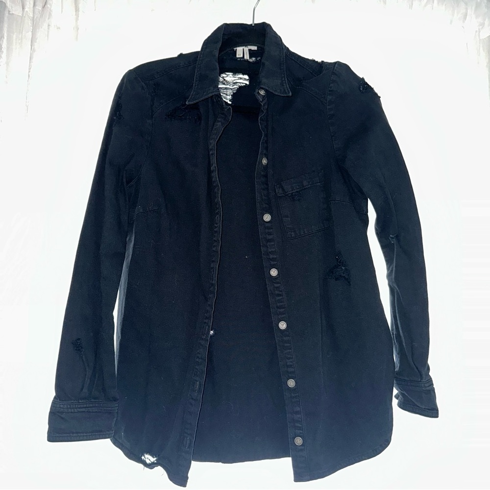 PAIGE Black Distressed Shirt Jacket